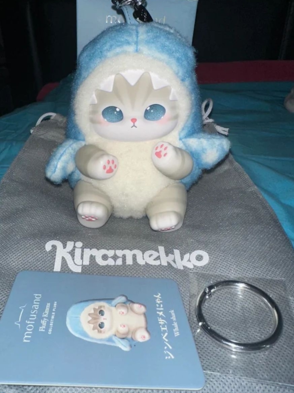 Mofusand Cat Plush Keychain in Light Blue Whale Shark